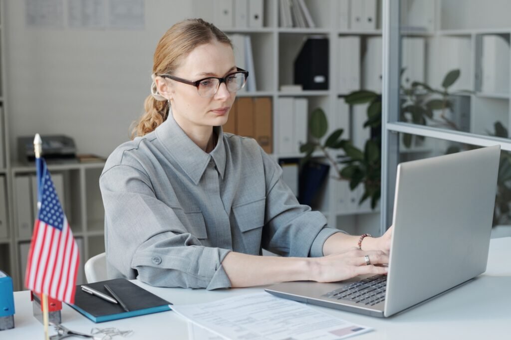 Caucasian Woman Working On Laptop